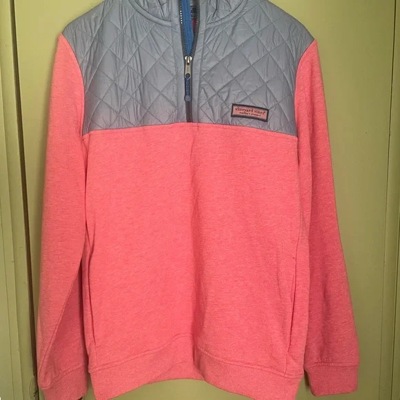 Vineyard Vines Pink and Gray Quilted Sweatshirt - Picture 1 of 8